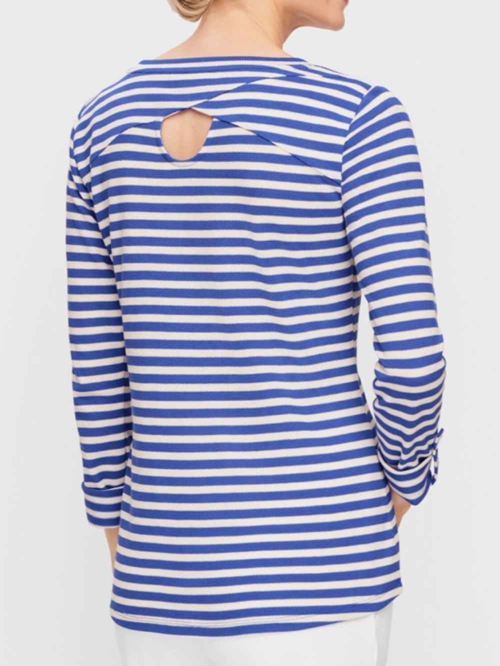 Talbots Piqué Roll Cuff Top Blue & White Nautical Summer Size 2X.